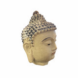Chinese Oriental Distressed Beige Paint Metal Buddha Head Figure ws1543S
