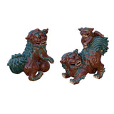 Pair Chinese Brown Color Glaze Ceramic Fengshui Foo Dog Figures cs7008S