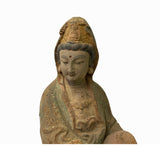 Chinese Rustic Wood Sitting Guan Yin Kwan Yin Bodhisattva Statue ws1527S