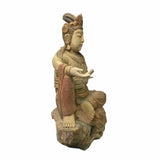 Chinese Rustic Wood Sitting Guan Yin Kwan Yin Bodhisattva Statue ws1554S