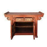 Chinese Distressed Brick Red Oriental Console Table Cabinet  - Point Edge & Flower Design cs6177S