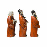 Chinese Distressed Orange Color Fengshui Fok Lok Shao Figure Set ws1788S