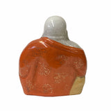  Chinese Happy Laughing Buddha Statue Orange Off-White Porcelain Vintage Rustic Finish with Prayer Beads for Feng Shui and Room Decor ws1585S