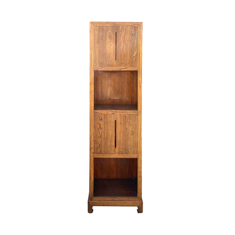 Rustic Narrow Contemporary Display Cabinet - Raw Wood Slim Tall Open Storage Corner Cabinet cs7158S