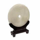 Chinese Natural Stone Round Plaque with 8 Horses, Flowers & Calligraphy Display Stand ws1663S