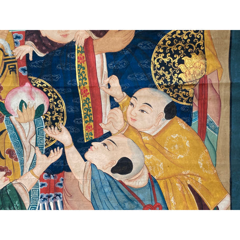 Large Chinese Vintage Canvas Color Ink SanXing (Fu Lu Shou