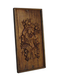 antique carved panel - kid holding longevity peach