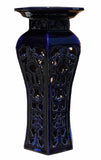 Hand Made Ceramic Clay Navy Blue Round Tall Pedestal Stand, Flower Display Stand vs147S