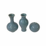 3 x Chinese Clay Ceramic Pastel Blue Color Wu Small Vase Set ws1531S