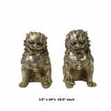 Pair Chinese Oriental Silver Color Metal Fengshui Foo Dog Figures ws1594S