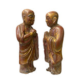 Pair of Vintage Chinese Wood Brown Golden Lacquer Monk Figures ws1534S