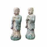 Pair Chinese Color Rustic Wood Standing Lohon Monk Statues ws1517S