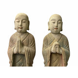 Pair Chinese Rustic Wood Standing Lohon Monk Statues ws1518S