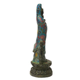 Chinese Metal Blue Enamel Cloisonné Kwan Yin  Bodhisattva of Compassion With Kid Statue ws1414S