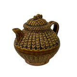 Chinese Handcrafted Rustic Ware Brown Glaze Teapot with Traditional Floral Patterns Art ws2663S