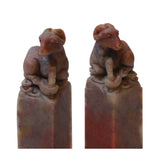 Pair Soap Stone Carved Lucky Zodiac Feng Shui Lamb Bar Statue -  Seal Stamp n431S