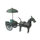 Handmade Green Bronze Ancient Horse with Wagon & Umbrella Sculpture ws1520S