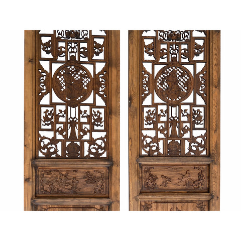 Set of 4 Vintage Chinese Eight Immortal Theme Wood Tall Panel