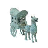 Green Bronze Ancient Wagon with Driver, Horse - Rustic Patina - Historical Chinese Sculpture ws1474S