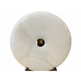 Chinese Handmade White Round Donut Shape Stone Feng Shui Display Sculpture on Stand ws1669S