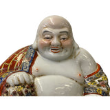 Seated Ceramic Laughing Buddha Statue Holding Prayer Beads with Detailed Hand-Painted Design ws1604S