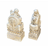 Chinese Pair White Marble Stone Fengshui Foo Dogs Door Block Drum Statue cs6969S