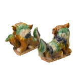 Pair Chinese Tri Color Glaze Ceramic Fengshui  Fu Dog Figures vs525S