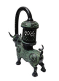 Ancient Illumination: Shang Dynasty Inspired Green Bronze Ox Candle Display Vessel vs370S