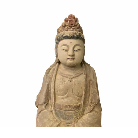 Hand-Crafted Guan Yin Kwan Yin Bodhisattva Statue - Solid Wood Cross-Legged Sitting Buddha on Lotus Base ws1538S Hand-Crafted Guan Yin Kwan Yin Bodhisattva Statue - Solid Wood Cross-Legged Sitting Buddha on Lotus Base ws1538S