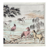 Chinese Watercolor Scroll Painting – Eight Horses Running Through Forest ws2235S