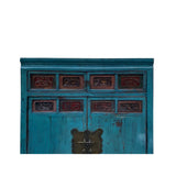 Chinese Vintage Carving Panel Tall Credenza Blue Storage Cabinet cs7515S