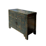 Handmade Solid Wood Oriental Distressed Teal Green Blue Credenza Sideboard Table Cabinet cs6147S