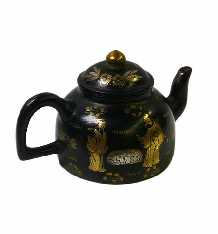 Elegant Black & Gold Asian-Inspired Ceramic Teapot with Cultural Scene cs997-6S