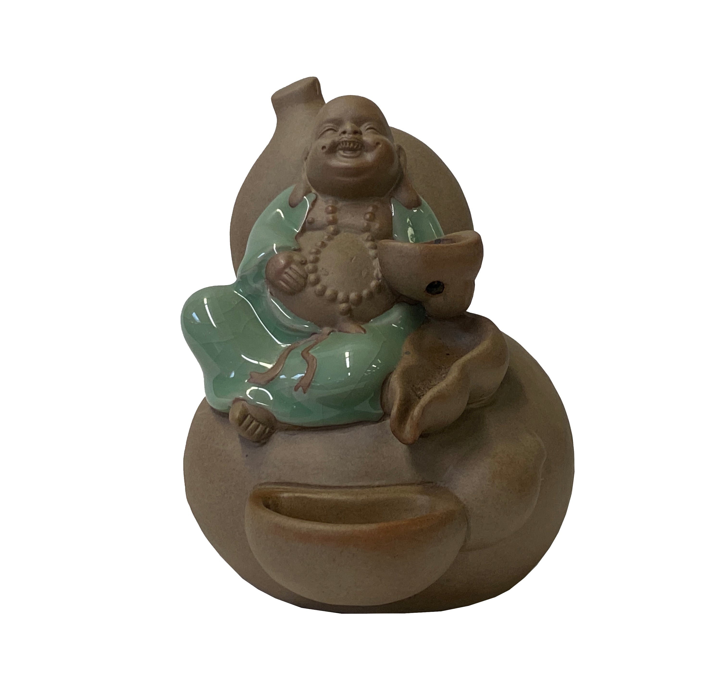 Chinese Ceramic Happy Buddha Figure on Gourd Base - Decorative Incense Burner ws2779S Chinese Ceramic Happy Buddha Figure on Gourd Base - Decorative Incense Burner ws2779S