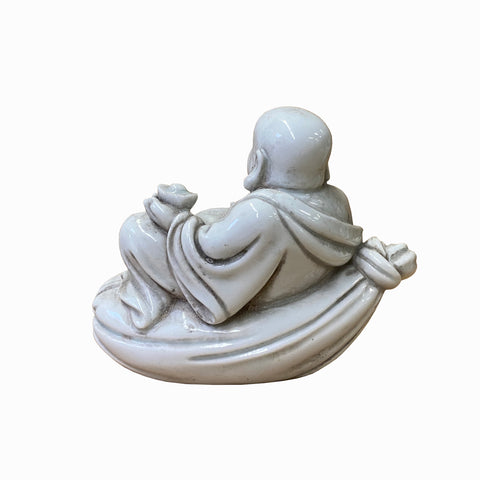 Handmade Ceramic Happy Buddha Statue – Holding Ancient Money & Sitting on Fortune Bag ws1493S