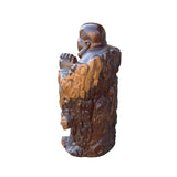 Chinese Happy Laughing Buddha Statue Heavy Wood Natural Patina Hand-Carved with Crack Marks for Feng Shui and Room Decor ws2790S