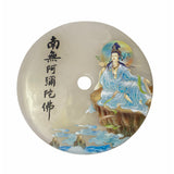 Chinese Natural Stone Round Namo Amitabha Kwan Yin Graphic Display ws1655S