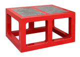 rectangular red coffee table with stone 