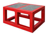 red coffee table with stone
