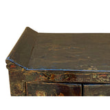 Chinese Distressed Dark Brown Vintage Graphic Tall Credenza Cabinet cs5807S