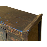 Chinese Distressed Dark Brown Vintage Graphic Tall Credenza Cabinet cs5807S