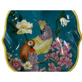 Lot of 2 Parrot Bird Graphic Square Teal Green Porcelain Small Plates ws2456BS