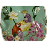 Lot of 2 Parrot Bird Graphic Square Light Green Porcelain Small Plates ws2456GS