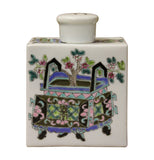Colorful Painting Flower In Vase Rectangular Porcelain Tea Jar