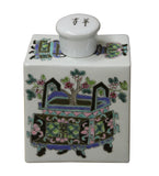 Colorful Painting Flower In Vase Rectangular Porcelain Tea Jar