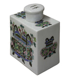 Colorful Painting Flower In Vase Rectangular Porcelain Tea Jar