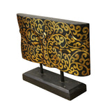 Master Wood Carved Gold Color Buddha's Eye Of Wisdom Art Panel On Stand n273S