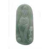 Light Green Standing Jade Kwan Yin - Bodhisattva - Goddess Of Mercy Jade Pendant n463S