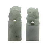 Detail Carved Natural Jade Pair Chinese Table Top Small Foo Dog Statue n470S