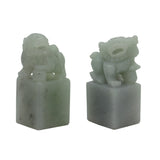 Detail Carved Natural Jade Pair Chinese Table Top Small Foo Dog Statue n470S